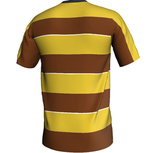 Camiseta de Fútbol Personalizada con Múltiples Rayas Finas, Cuello en V, Color Beige Dorado, Sublimación, Secado Rápido, Uniforme de Fútbol para Hombre - Product Image 6