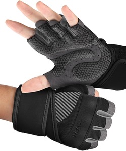 Gants d'entraînement demi-doigts avec enveloppe de poignet en néoprène, protection de la paume en silicone, pour musculation, hommes et femmes - Product Image 1