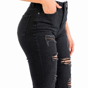 Jeans de Mezclilla para Mujer, Corte Holgado, Cintura Alta, Color Desgastado, Elegantes, Cómodos, Modernos, de Moda, Estilo Urbano - Product Image 4