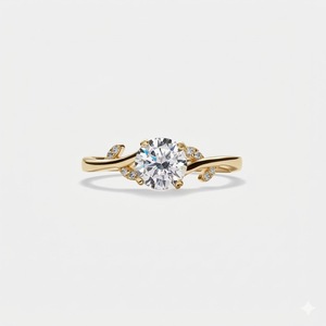 Anillo de compromiso de oro puro de 14K/18K con diamante cultivado en laboratorio de 1.12 quilates, color D VVS1, diseño floral de hoja redonda, anillo de boda. - Product Image 1