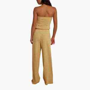 Women Striped Tube Top And Wide Leg Pants <b>Set</b> Loose Fit Casual Outfit Breathable Knitted Cotton Spandex Two Piece Co-ord <b>Set</b> - Product Image 2