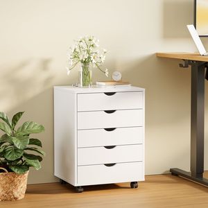 Mobiletto con 5 cassetti su ruote per l'organizzazione di camera da letto, casa o ufficio - Bianco - Product Image 1