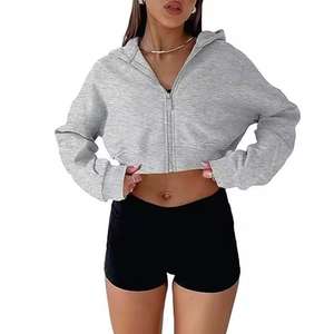 Sudadera corta informal con capucha para mujer, conjunto deportivo, tops de jogging, venta al por mayor, impresión de logotipo personalizado, top corto informal con cremallera, ropa de calle, otoño - Product Image 1