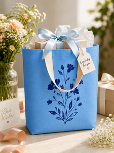 Sac fourre-tout en jute bleu 34x38x10 cm avec poignée en sangle de coton, imprimé floral, réutilisable, fermeture ouverte, pour la plage, le quotidien, les voyages et le shopping - Product Image 6