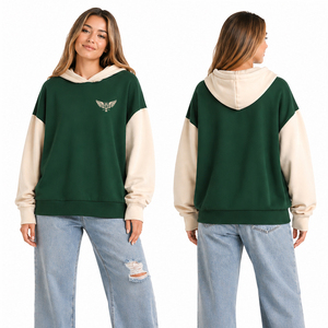 Sudadera con Capucha Unisex Extra Grande, Sudadera de Color Contrastante, Verde Beige, Ropa Urbana Informal, Sudadera con Capucha para Hombre y Mujer - Product Image 1