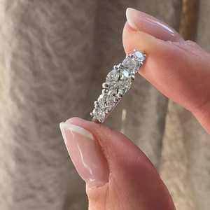 5 Stone Stackable Rings 14k 18k <b>Solid</b> Gold Minimalist Graduated Side Round Lab Grown Diamond Accents Wedding Bands For Women's - Product Image 2
