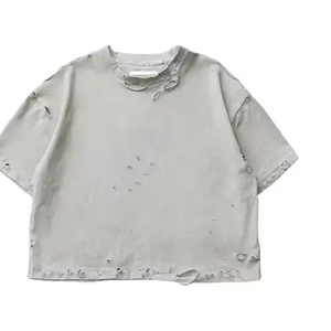 เสื้อยืดครอปสตรีทแวร์ผ้าคอตตอน/ใยไผ่เนื้อหนา พิมพ์โลโก้ตามสั่ง สไตล์วินเทจฟอกสีแบบแอซิด แห้งเร็ว สำหรับผู้ชาย - Product Image 3