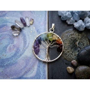 Colgante del Árbol de la Vida de 7 Chakras, Hecho a Mano, con Cristal de Amatista Natural, Diseño Circular, Joyería de Piedras Preciosas, Venta al Por Mayor desde India - Product Image 1