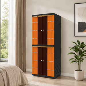 Naiba Mini <b>Portable</b> Plastic Cabinet/<b>Wardrobe</b> with Orange Brown Flat Panel Hinged Doors Suitable for Clothing & Bedroom Storage - Product Image 1