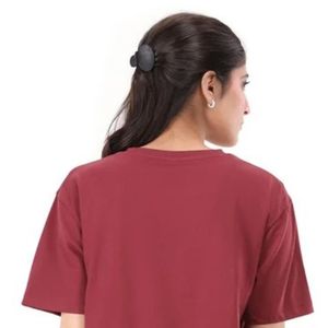 Camiseta de manga corta con cuello redondo para mujer, color burdeos, corte relajado, informal, básica, holgada, para el día a día, ropa de moda para mujer - Product Image 4