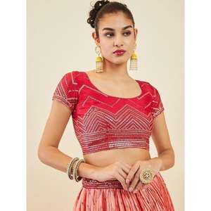 Lehenga choli ชุดงานเทศกาลผ้าไหมปักเลื่อมสีชมพูสำหรับงานเลี้ยง - Product Image 4