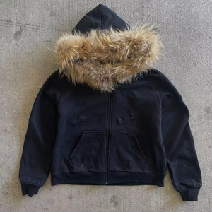 Veste à capuche blanche à manches courtes avec bordure en fausse fourrure, fermeture à cordon, 100% polyester, imprimé par sublimation, vêtements de sport unisexes - Product Image 3