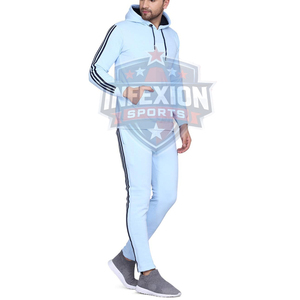 Ensemble de survêtement pour homme bleu clair à capuche, manches longues, couleur unie, vêtements décontractés, respirant, en polyester, avec poches latérales - Product Image 2