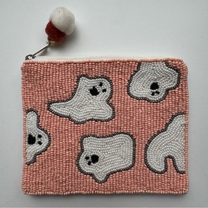 Durable zipper Closure Bright Pink Fashionable Spooky Vibes Halloween Beaded Coin <b>Purse</b> Zipper Wallet <b>Cute</b> Ghost Mini Pouch 2026 - Product Image 2