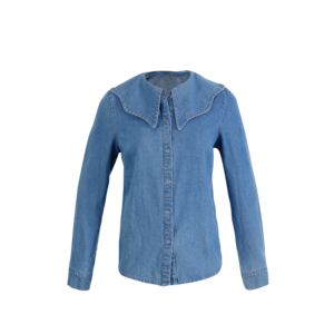 Camisa Casual de Mezclilla para Mujer, de Algodón, con Botones y Solapa, Manga Larga, Ajuste Holgado, Estilo Western Azul, Top Cómodo - Product Image 4