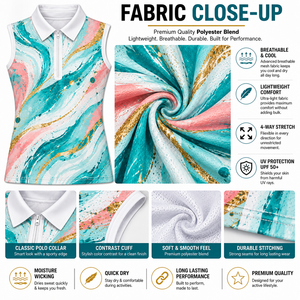 Polo de Golf sin Mangas para Mujer, con Estampado Degradado, de Poliéster Tejido, Cierre de Cremallera Deportivo, Transpirable y Ligero - Product Image 5