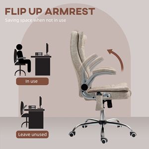 Chaise de bureau exécutive à dossier haut chauffante avec accoudoirs rabattables et roulettes pivotantes - Blanc crème (PU) - Product Image 6