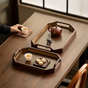 Plateau de rangement et de service élégant en bois avec bords surélevés et poignées ergonomiques, idéal pour le thé, les collations, la table basse et la décoration intérieure - Product Image 3