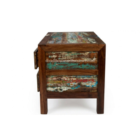 Bureau d'écriture DIVADI en bois de bateau recyclé fait main, style industriel minimaliste, écologique, pour bureau à domicile, 3 tiroirs, naturel et original