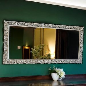 Vintage <b>White</b> Carved Wooden Full Length <b>Mirror</b> Decorative Wall <b>Mirror</b> Antique <b>Ornate</b> Frame Dressing <b>Mirror</b> - Product Image 2