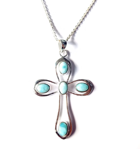 Unisex 5.0g <b>Larimar</b> Cross Design Pendant 925 Silver Lightweight & Comfortable Religious <b>Jewelry</b> for Daily Wear - Product Image 2