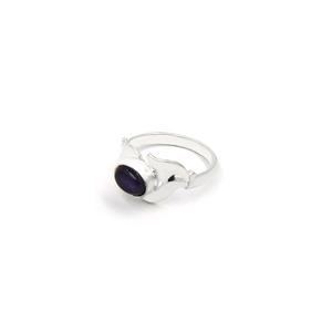 Amethyst Gemstone Dolphin <b>Ring</b> Silver Plated Brass Oval Purple Stone <b>Statement</b> <b>Ring</b> Wholesale Jewelry - Product Image 4