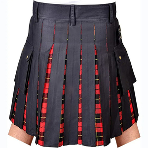 Kilt negro para hombre con paneles laterales de tartán rojo, falda plisada tradicional escocesa, estilo gótico punk moderno - Product Image 6