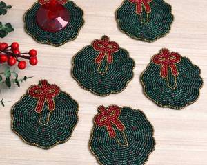 Handmade Beaded Cup Coasters Set Of 4 Cute Fabric <b>Drink</b> Mats With Chocolate Cake Design <b>For</b> Coffee Tea Serving - Product Image 4