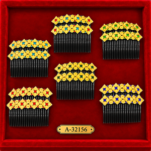 Peineta para el Cabello Hecha a Mano en Oro Vintage con Diseño de Diamantes de Imitación Rojos, 13 CM, Modelo Nupcial A-32154, Alta Calidad - Product Image 2