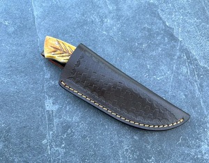 Custom Handmade OEM DIY Skinner Hunting Gut <b>Hook</b> Knife Damascus Steel Bone Handle <b>Clip</b> Point 8in Overall Leather - Product Image 6