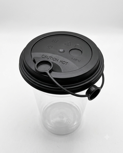 Flat PET <b>Plastic</b> <b>Cup</b> Lid 92 mm black, transparent, and white for hot and iced <b>drink</b> - Product Image 1