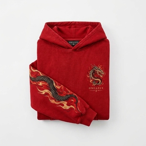 Sudadera con Capucha Unisex Estilo Dragón Rojo, Sudadera Oversize Estampada de Algodón, Sudadera con Capucha Personalizada con Bordado, Venta al Por Mayor - Product Image 4