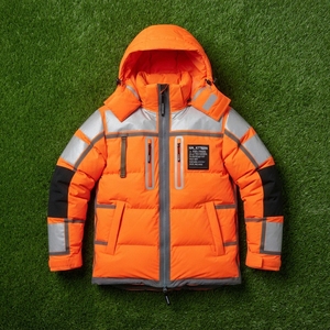 <b>Men</b> Orange <b>Reflective</b> Stand Collar Puffer <b>Jacket</b> Quilted Winter Coat High Visibility Insulated Workwear Outdoor Front <b>Jacket</b> - Product Image 6