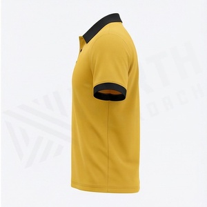 Men's Solid Color Knitted Polo <b>Shirt</b> Short Sleeve Casual Style Yellow with Black <b>Collar</b> and Cuffs - Product Image 3