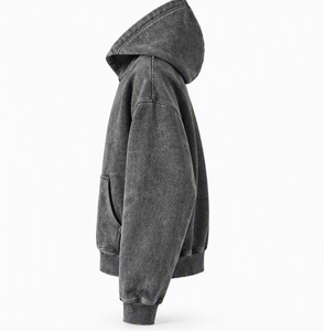 Sweat-shirt à capuche unisexe pour homme, coupe ample, style streetwear hiver, avec logo personnalisé, effet vintage délavé, doublure polaire. - Product Image 5