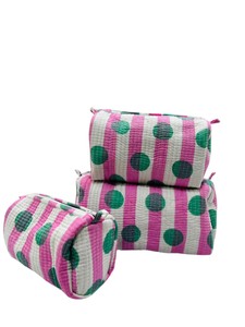 Set 3 Indian Handmade Hand Block Printed 100% Cotton Lightweight Durable Quilted <b>Makeup</b> Travel Pouch <b>Storage</b> Utility Bag Set - Product Image 2