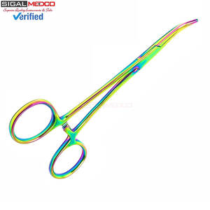 Pinces hémostatiques Kelly 5,5 pouces courbées en acier inoxydable, pince chirurgicale multicolore avec revêtement en titane plasma arc-en-ciel, à cliquet manuel - Product Image 4