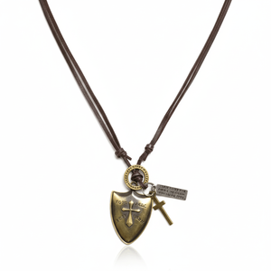 Fashion Pendant 2-Inch Pure Stainless Steel Shield Charm with Adjustable Leather Rope for Men & Boys - Product Image 3