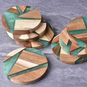 Classic Premium Solid Wood & Resin Eco-Friendly Customization Flower Resin <b>Coasters</b> Modern Geometric Design Table Mats & Pads - Product Image 6