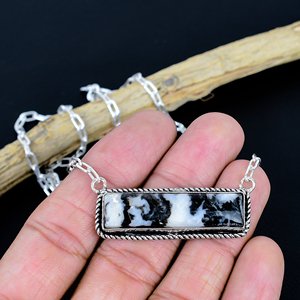 100% Natural White bafflo Gemstone Handmade Designer Bar <b>Necklace</b>, <b>Chain</b> <b>Necklace</b>,925 Silver Plated Pendant - Product Image 2