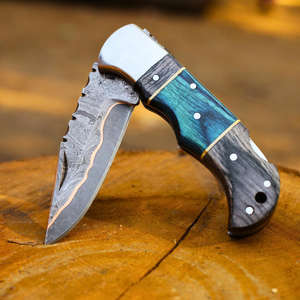 Couteau pliant artisanal en acier Damas à lame droite avec garantie d'un an pour le camping, la survie en extérieur et la personnalisation OEM - Product Image 2