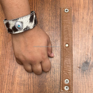 New Turquoise Stone and Genuine Leather Cowhide <b>Cuff</b> Bracelet Western Jewelry Adjustable Snap <b>Hair</b> on Hide <b>Cuff</b> Women's Bracelet - Product Image 3