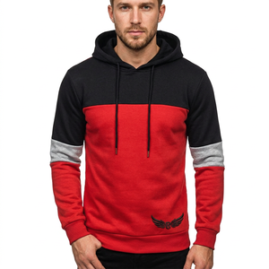 Sudadera con Capucha para Hombre, Diseño Color Block Rojo, Negro y Gris, Manga Larga, Informal, Tejida, para Otoño, Corte Regular, Transpirable - Product Image 4