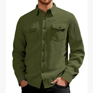 Camisa de Hombre con Logotipo Personalizado OEM, Estilo Vintage, de Pana, con Bolsillos y Botones, Chaqueta Informal de Negocios para Otoño - Product Image 3