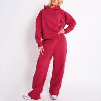 Sweat à capuche oversize rouge pour femme avec logo personnalisé, broderie et motif en relief au dos, épaules tombantes, poche kangourou, automne/hiver