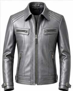 เสื้อแจ็คเก็ตหนังแท้สำหรับผู้ชาย คอปกพับได้ ปิดด้วยซิป - Product Image 2