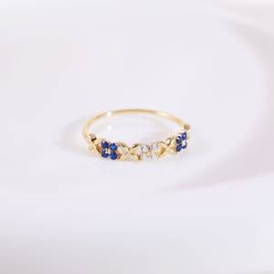 Bague fleur saphir, bague éternelle empilable, argent sterling 925, plaqué or 14 carats, alliance de mariage, cadeau pour elle - Product Image 4