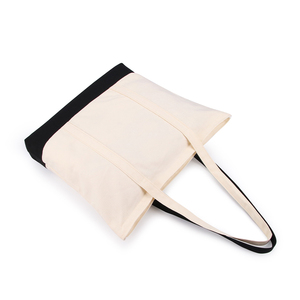 <b>Canvas</b> <b>Shopper</b> Tote Bag Cream with Black Trim Open Top Minimalist Style for Shopping All Seasons <b>Shopper</b> Tote Bag - Product Image 3