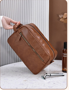 Bolsa de Maquillaje de Cuero Impermeable de Gran Capacidad con Cierre de Cremallera, Portátil, para Hombre, Organizador de Artículos de Aseo, Color Marrón, Estilo Dopp Kit - Product Image 4