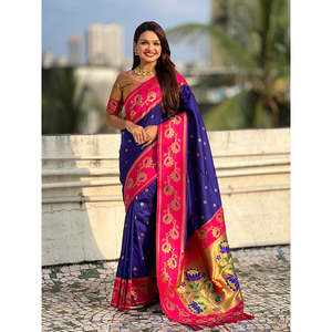 Sari en soie douce violette Elite Weaves Lotus Paithani 650g pour mariages - Product Image 5